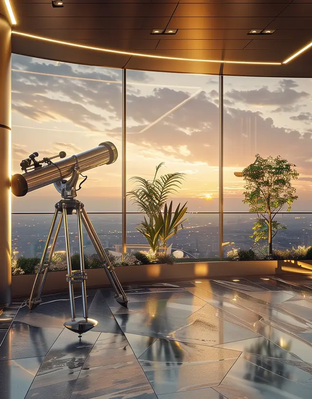 Ganga Anantam — observatory deck with telescope on Cloud 60