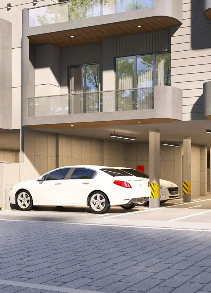 Stilt parking under the floors at Kashi Residences