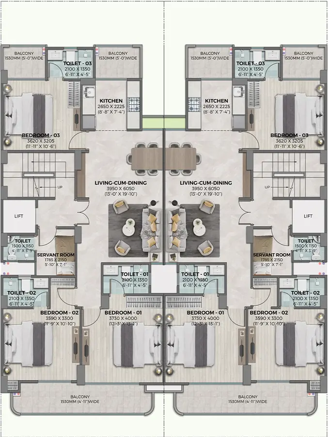 Ganga Kashi Residences 3 BHK (Typical Floor) floor plan